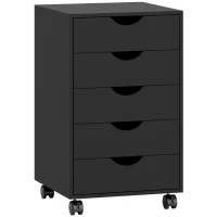 HOMCOM Caisson bureau mobile, meuble rangement bureau sur roulettes, 5 tiroirs, 40 x 40 x 67 cm, noir(m-12)
