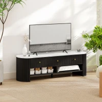 HOMCOM Meuble TV 140 cm, meuble télé pour téléviseur 65 pouces effet marbre avec 3 tiroirs façades à cannelures 2 étagères noir(m-10)