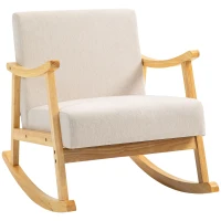 HOMCOM Fauteuil à bascule rocking chair assise rembourrée avec pieds en bois - dim. 66l x 92P x 78H cm, beige(m-11)