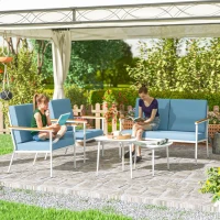 Outsunny Salon de jardin extérieur 4 personnes, salon de balcon 5 pièces avec canapé, 2 fauteuils et 2 tables basses bleu clair(m-10)