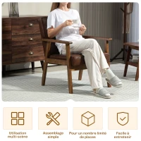 HOMCOM Fauteuil de salon, fauteuil de chambre en cuir synthétique, dossier capitonné, pieds en bois massif, 64x73x81cm, marron(m-6)