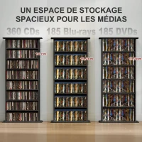 HOMCOM Rangements pour CD et DVD avec 8 compartiments et 6 étagères réglables, capacité max. 360 CD/185 DVD et Blu-ray, noir(m-4)