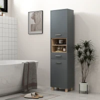 HOMCOM Colonne salle de bain, meuble salle de bain rangement avec 2 placards, tiroir et 2 compartiments ouverts, gris(m-10)