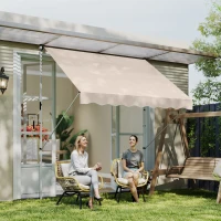Outsunny Store banne Manuel rétractable 3L x 1,5l m Auvent Téléscopique sans Perçage Inclinaison et Hauteur réglable Installation Rapide métal alu Polyester Anti-UV beige(m-2)