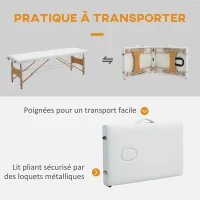 HOMCOM Table de massage pliante, lit de massage 2 zones, hauteur réglable, oreiller facial amovible, 186 x 60 x 58-81 cm, crème(m-6)