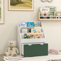 AIYAPLAY Bibliothèque pour enfants Multi-Rangement avec 3 niveaux d'étagères et un tiroir, 62,5L x 30l x 70H cm, vert(m-10)