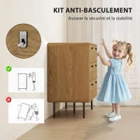 HOMCOM Commode 6 tiroirs meuble de rangement style moderne coins arrondis et pieds en acier 120 x 40 x 75cm effet bois de chêne(m-7)