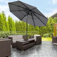 Outsunny Parasol de jardin extérieur parasol inclinable Ø 2,85 x 2,5 m avec manivelle, 2 évents, toile 180 g/m², Anti-UV, gris(m-10)
