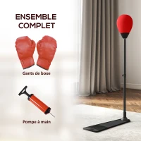 SPORTNOW Sac de frappe vitesse autoportant punching ball hauteur réglable 70-105 cm avec gants et pompe à main(m-7)