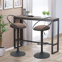 HOMCOM Lot de 2 tabourets de Bar Design néo-rétro réglable pivotant avec Repose-Pied métal Noir Lin Marron(m-10)