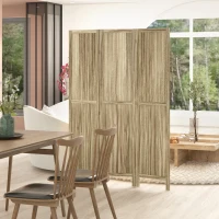 HOMCOM Paravent en bois de paulownia 3 panneaux 120 x 170 cm séparateur de pièce cloison de séparation pliable - naturel(m-10)