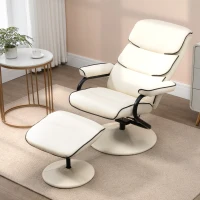 HOMCOM Fauteuil relax avec pouf, fauteuil TV avec dossier inclinable, pivotant à 360° assise rembourrée confortable, crème(m-2)