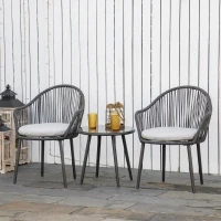 Outsunny Ensemble de jardin salon de jardin en résine tressée cadre en acier 2 fauteuils + 1 table basse coussins inclus gris(m-10)