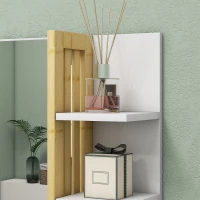 HOMCOM Miroir mural de salle de bain avec 3 étagères latérales 1 étagère inférieure en bambou 45 x 15 x 58,5 cm blanc(m-8)