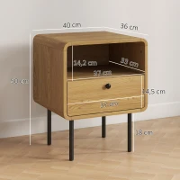 HOMCOM Table de chevet étroite table d'appoint compartiment ouvert et 1 tiroir pieds en acier 40 x 36 x 50 cm, effet bois chêne(m-3)