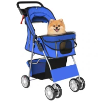 PawHut Foldable Dog Stroller with Reflective Strips, Swivel Wheels, Brakes and Washable Cushion, Blue(m-6)