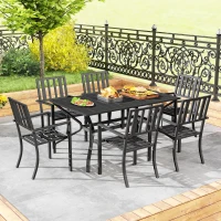 Outsunny 7 Pieces Garden Table and Chairs 6 Seater Outdoor Table and Chairs with Umbrella Hole, for Poolside, Garden, Black(m-7)
