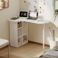 HOMCOM Bureau irrégulier table d'ordinateur 100 x 59 cm avec 6 compartiments, 4 étagères réglables et cadre en acier, blanc(m-2)