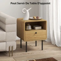 HOMCOM Table de chevet étroite table d'appoint compartiment ouvert et 1 tiroir pieds en acier 40 x 36 x 50 cm, effet bois chêne(m-6)