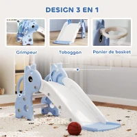 AIYAPLAY Toboggan pour enfants 3 en 1 en forme de girafe avec panier de basket, escalade et ballon, 106 x 51,5 x 52 cm, bleu(m-4)