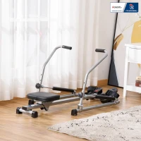 Rameur d'appartement pliable - Collaboration Aosom.fr x FFHandball - 3 niveaux de résistance écran multifonction, acier(m-10)