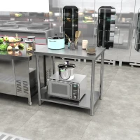 HOMCOM Table de travail en acier inoxydable 2 étagère, pour cuisine, garage, jardin, 90 x 60 x 86 cm, argenté(m-10)