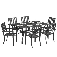 Outsunny 7 Pieces Garden Table and Chairs 6 Seater Outdoor Table and Chairs with Umbrella Hole, for Poolside, Garden, Black(m-10)