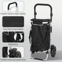 HOMCOM Chariot de courses pliable 40 L caddie de courses portable à roulettes avec poignée télescopique, 45,5x35,5x97cm, noir(m-7)