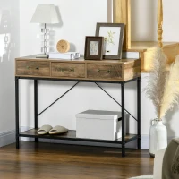HOMCOM Table console table d'appoint d'entrée industriel 3 tiroirs 1 plateau aspect bois 100 x 35 x 76,5 cm marron clair noir(m-10)