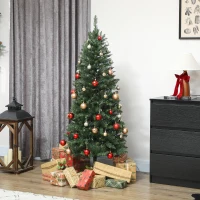 HOMCOM Sapin de Noël artificiel 150 cm, arbre de Noël fin avec 170 lumières, 635 pointes, support en métal pliable, vert(m-8)