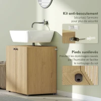HOMCOM Meuble sous lavabo, meuble de salle de bain 2 portes à fermeture amortie, étagère réglable, 60x39,8x58,5cm, bois naturel(m-7)