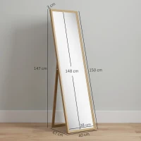 HOMCOM Miroir rectangulaire sur pied miroir de sol pour vestiaire salon salle de bain couloir 40 x 47 x 147 cm naturel(m-3)