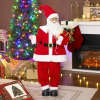 HOMCOM Figurine de Père Noël, debout de Père Noël, commande vocale, lumières LED scintillantes, bras pliables, 120 cm, rouge(m-10)