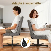 HOMCOM Fauteuil salon avec repose-pieds, chaise pivotante, hauteur réglable, dossier inclinable, 66 x 80 x 93-104 cm, gris(m-5)