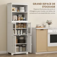 HOMCOM Armoire de cuisine buffet cuisine vaisselier meuble de rangement avec 2 niches, 2 placards avec 4 portes dont 2 portes vitrées, étagère réglable - dim. 60I x 30P x 162H cm blanc(m-4)