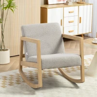 HOMCOM Fauteuil à bascule fauteuil allaitement rocking chair en tissu effet laine bouclée avec pieds en bois massif d'hévéa(m-10)