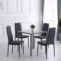 HOMCOM Lot de 4 chaises de salle à manger chaises de cuisine avec dossier haut pieds en métal et tissu en lin 41x50x97cm gris(m-10)