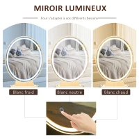 HOMCOM Coiffeuse Table de maquillage moderne - Miroir LED réglable intégré - Tabouret Inclus - pied en métal doré - 2 tiroirs + 1 Organisateur Blanc(m-4)