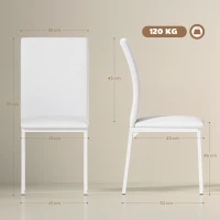 HOMCOM Lot de 4 chaises de salle à manger, chaises de cuisine, capitonnage rhombique et pieds en métal, 41x50x91cm, blanc(m-3)