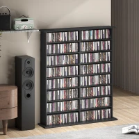 HOMCOM Rangements pour CD et DVD avec 16 compartiments et 12 étagères réglables capacité max. 720 CD/396 DVD et Blu-ray noir(m-9)