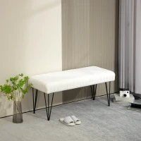 HOMCOM Banc bout de lit banquette en tissu bouclette blanc avec pieds épingle en métal noir 118,5l x 46P x 49,5H cm crème(m-10)