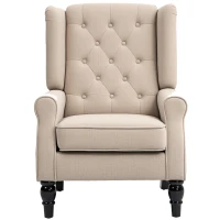HOMCOM Fauteuil de salon capitonné avec assise large, pieds en bois, style classique, grand confort, 74 x 87 x 102 cm, beige(m-1)