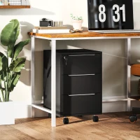 HOMCOM Caisson de bureau à roulettes avec 3 tiroirs et serrure, meuble rangement bureau sur roulettes, 40 x 40 x 63,5 cm, noir(m-10)
