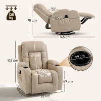 HOMCOM Sillón de Masaje Giratorio Sillón Relax Reclinable con 8 Puntos de Masaje Función de Calefacción 82x99x103 cm Crema(m-3)