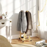 HOMCOM Portant à vêtements sur roulettes, porte-manteaux en bambou, double cintre intégré, 47 x 33,7 x 105,5 cm, bois naturel(m-10)