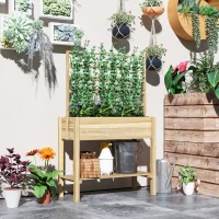 Outsunny Jardinière sur pieds, carré potager de jardin sur pieds avec treillis et étagère, en bois, 88 x 37 x 137 cm bois naturel(m-10)