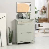 HOMCOM Meuble à chaussures style bohème chic vert d'eau aspect rotin(m-10)