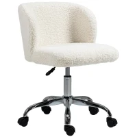HOMCOM Chaise de bureau sans accoudoir en toison d'agneau hauteur réglable pivotant à 360 ° charge max. 120 Kg blanc(m-1)