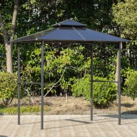 Outsunny Tonnelle jardin 2,4 x 1,5 m - abri barbecuesteakhouse 2 étagères, toit de barbecue alu. métal noir toit polycarbonate(m-10)