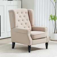 HOMCOM Fauteuil de salon capitonné avec assise large, pieds en bois, style classique, grand confort, 74 x 87 x 102 cm, beige(m-10)